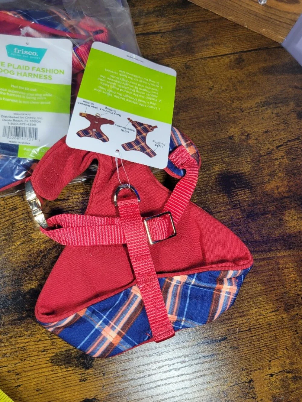 Frisco xs dog harness Plaid Blue & Red Fashion Harness -